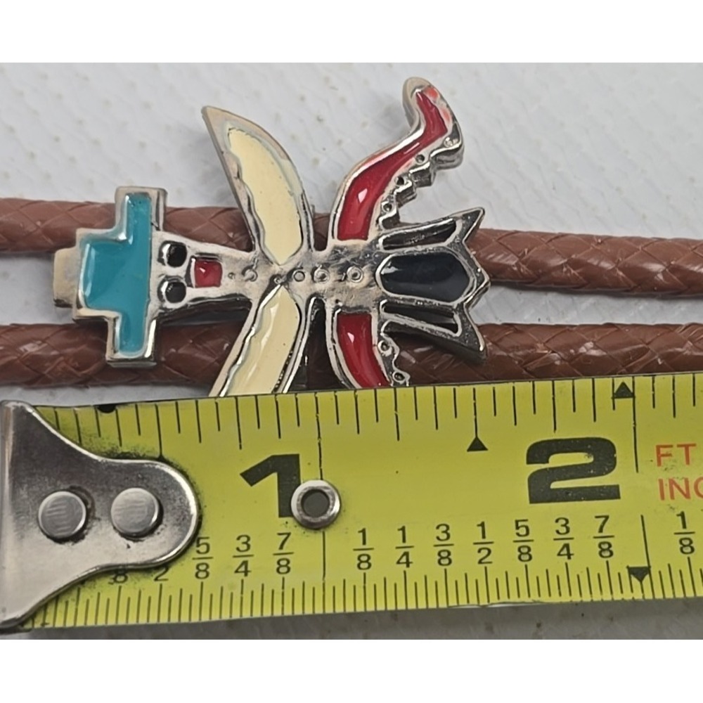 Vintage Bolo Tie Thunderbird Inlays Of Mosaic Native American Art Southwestern - Picture 10 of 10